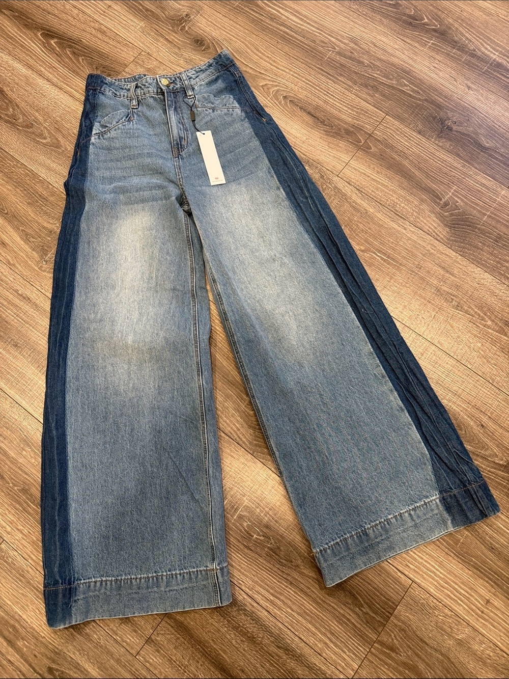 Wide Leg High Rise Two-Tone Blue Jeans size 1/25